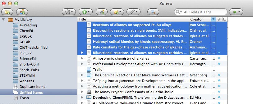 Screenshot of Zotero after having files added.